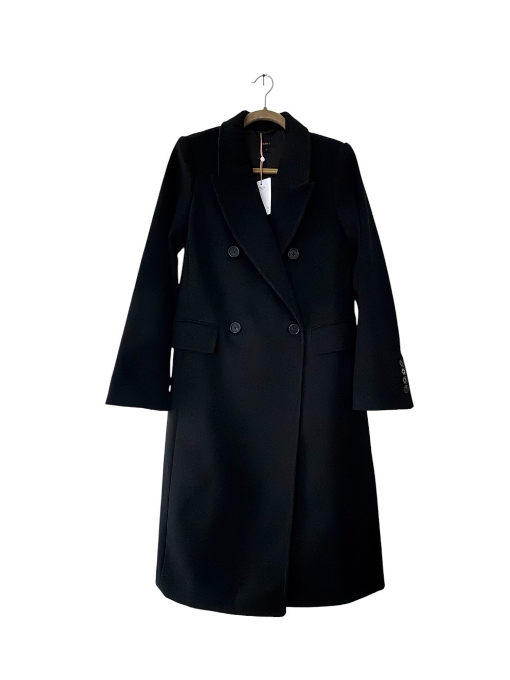 Quince Lanificio Nello Gori Italian Wool Double-Breasted Coat Black Small NWT